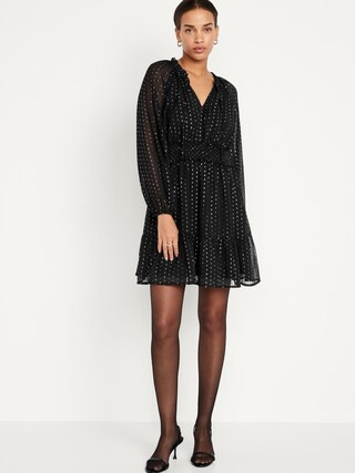 Waist-Defined Swiss-Dot Shine Mini Dress for Women | Old Navy (US)