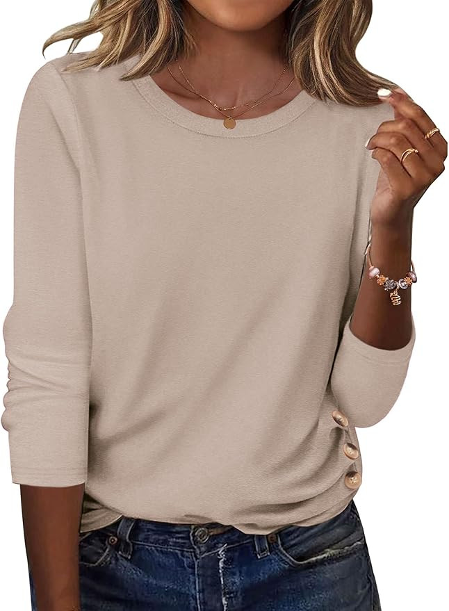 Zeagoo Womens Tops 2025 Long Sleeve Shirts for Fall Round Neck Blouses Floral Tunic Tops with But... | Amazon (US)