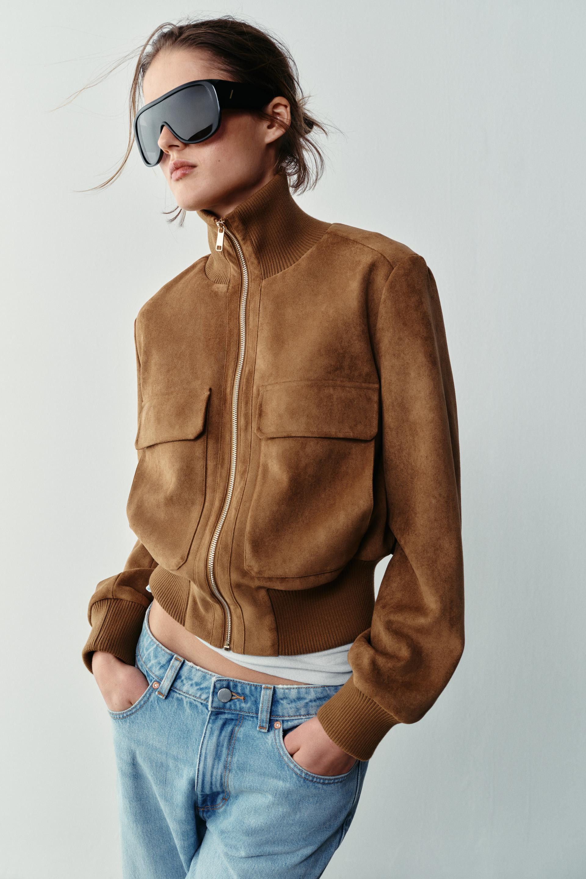 Zara - Faux Suede Bomber Jacket - Light Beige - Xs - Woman | Zara US