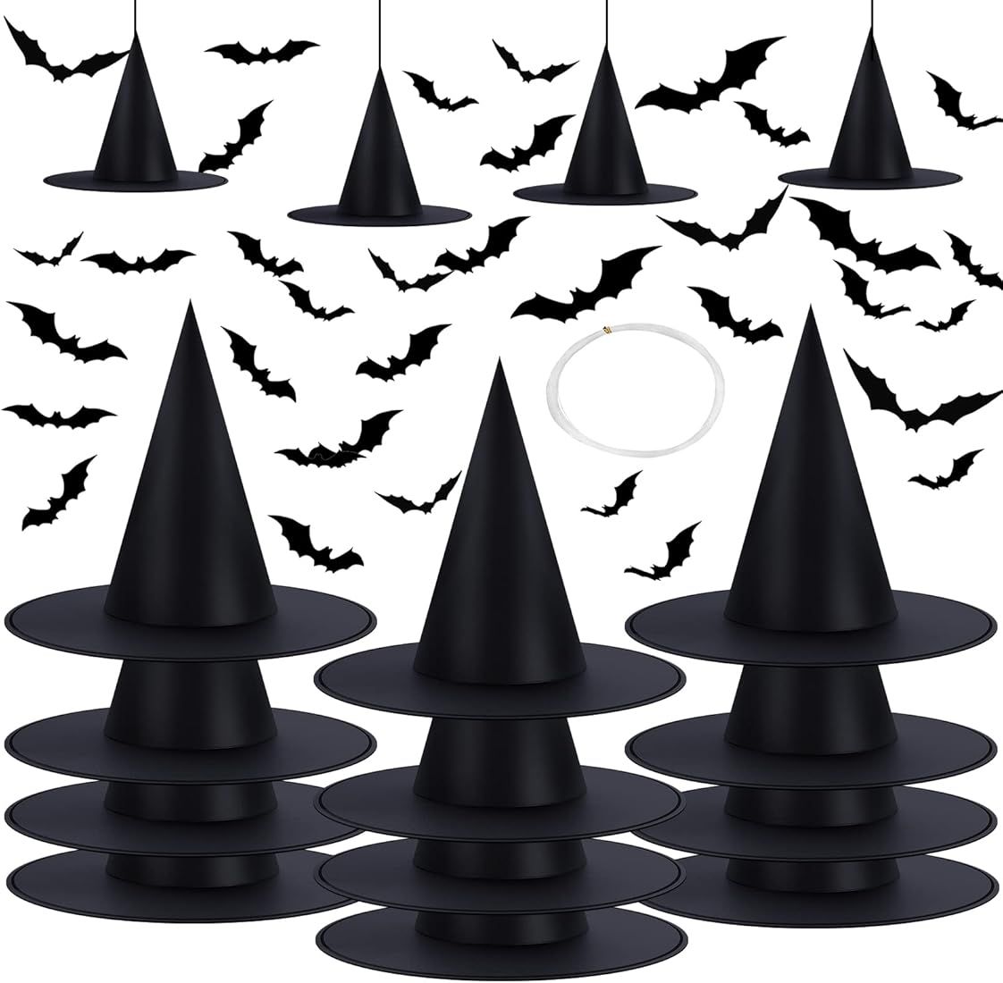 Halloween Decorations Witch Hat Set - 12PCS Black Witch Hats, 3D Bat, Halloween Decor Halloween P... | Amazon (US)