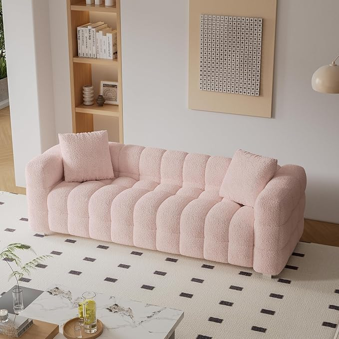 Dolonm Modern Sofa Couch with Metal Legs Upholstered Tufted 3 Seater Couch with 2 Pillows Decor F... | Amazon (US)