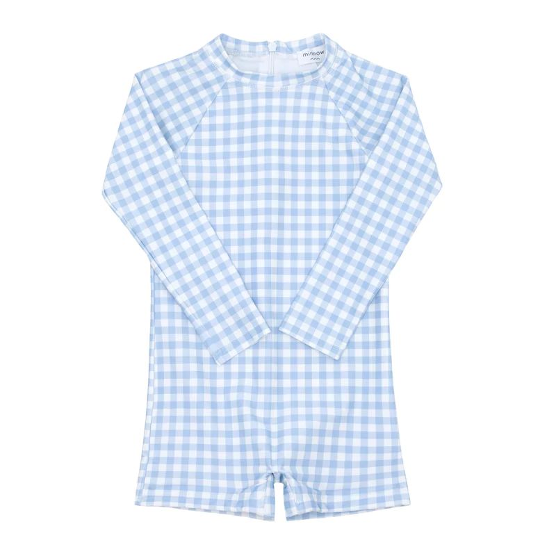 unisex oasis blue gingham rashguard one piece | minnow