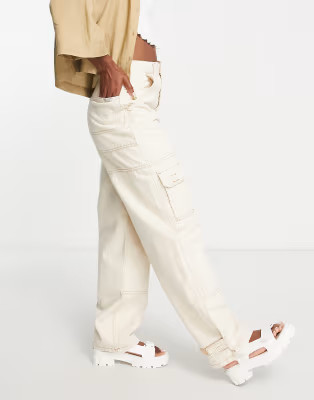 Topshop bluff pocket cargo jeans in ecru | ASOS (Global)