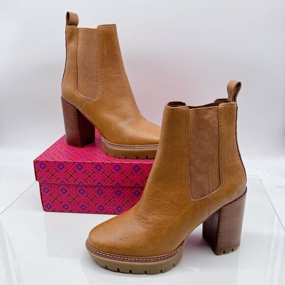 Tory Burch Carson 70MM Ankle Chelsea Boots Platform Heel Brown Leather Wms US 7 | Poshmark