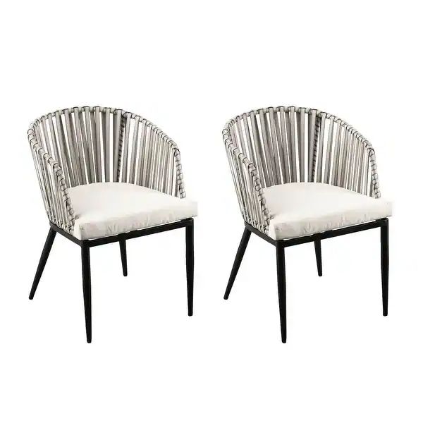 Millie Contemporary Gray Woven Fiber Chairs with Cushions (Set of 2) by Havenside Home | Bed Bath & Beyond