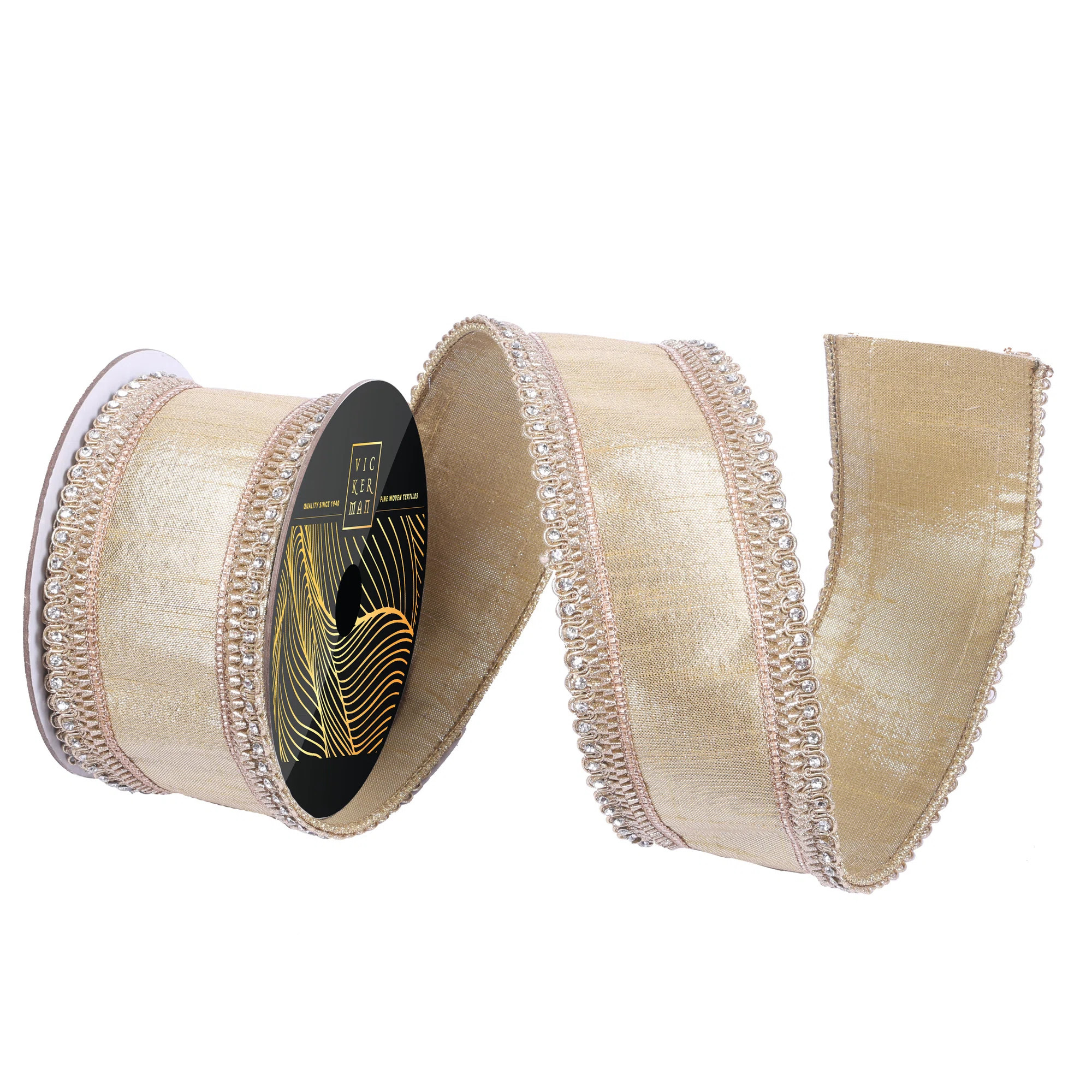 Vickerman 2.5" x 10yd Gold Metallic Jewel Scallop Wired Ribbon. | Wayfair North America