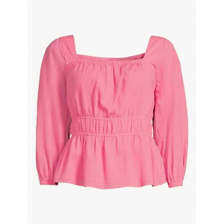 Free Assembly Women's Square Neck Top with Blouson Sleeves | Walmart (US)