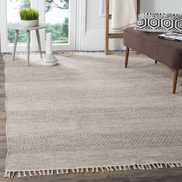 Bester Handmade Flatweave Cotton Area Rug in Ivory/Steel Gray | Wayfair North America