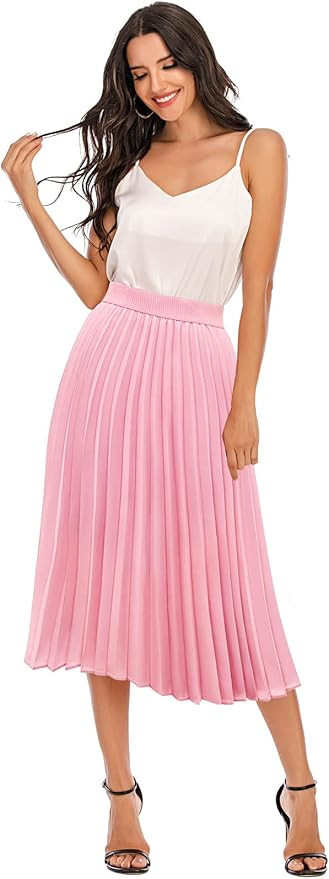 DRESSTELLS Pleated Midi Skirts for Women, Long Aline High Elastic Waisted Holiday Party Skirt | Amazon (US)