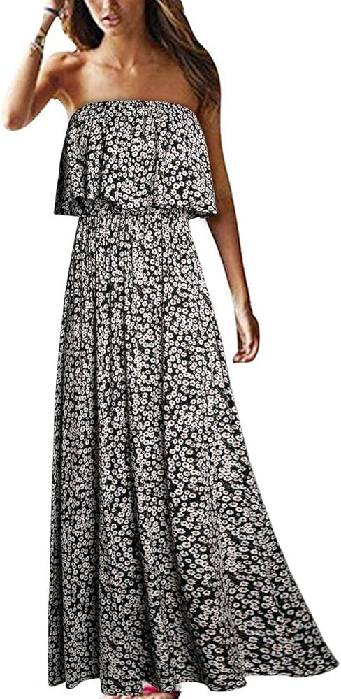 Yidarton Women Summer Blue and White Porcelain Strapless Boho Maxi Long Dress | Amazon (US)