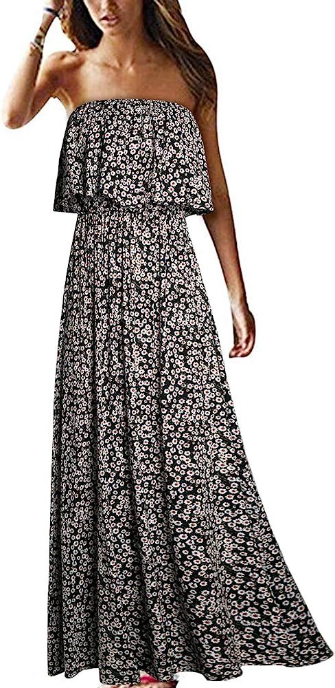 Yidarton Women Summer Blue and White Porcelain Strapless Boho Maxi Long Dress | Amazon (US)