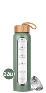 Aqulea 32 Oz Borosilicate Glass Water Bottle with Times to Drink | BPA Free - Reusable Wide Mouth... | Amazon (US)