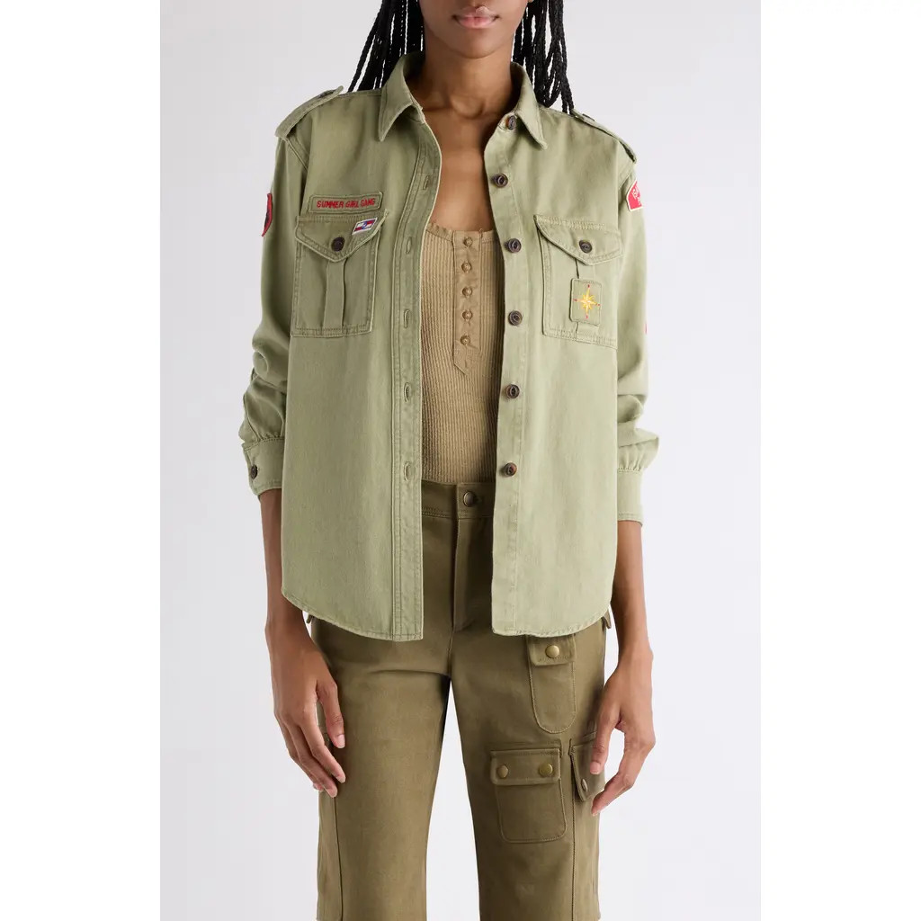 Isabel Marant Umberta Patch Cotton Twill Button-Up Shirt in Khaki at Nordstrom, Size 36 | Nordstrom