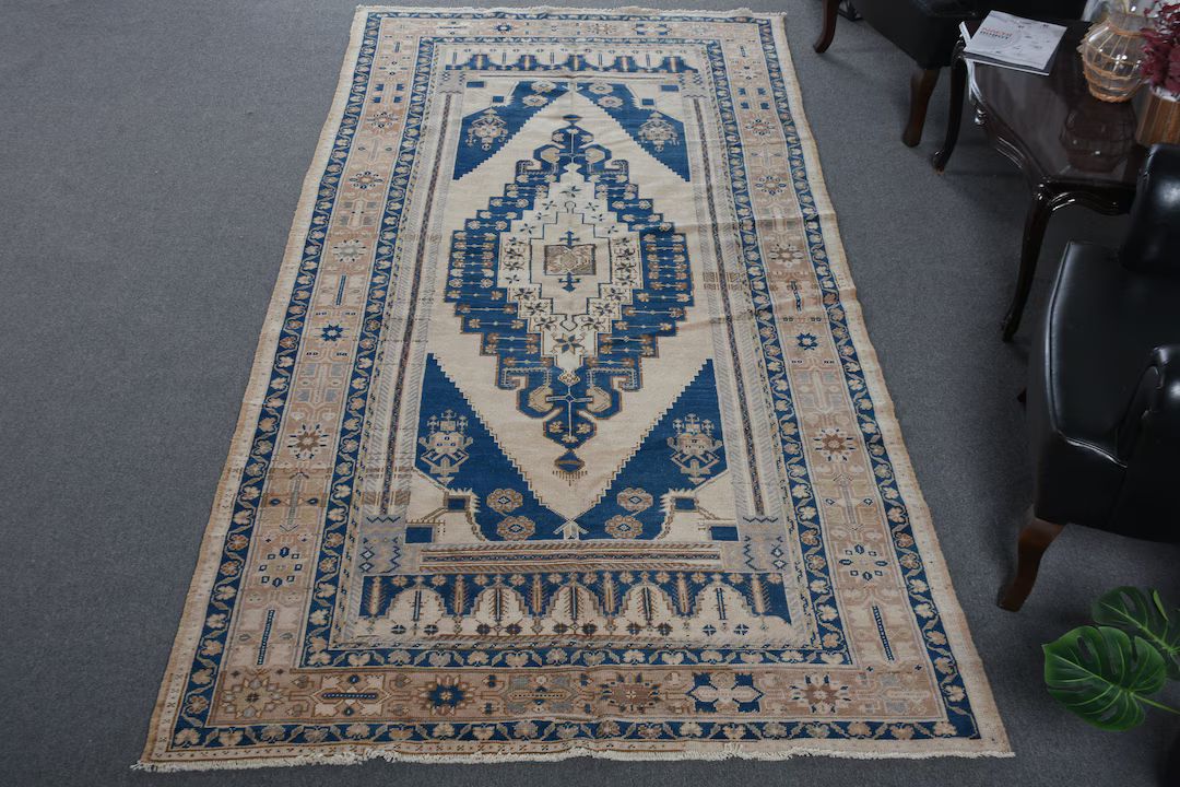 Turkish Rug Large Rugs Vintage Antique for Salon 4.8x10.4 Ft Blue Anatolian Oriental Decor Floor ... | Etsy (US)