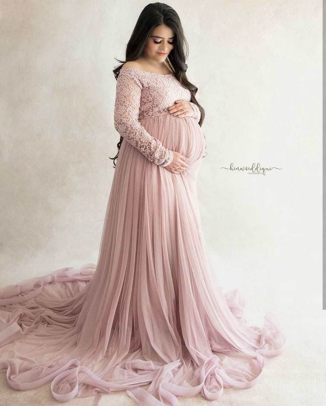 Onion Pink Maternity Gown With Lace Top - Etsy | Etsy (US)