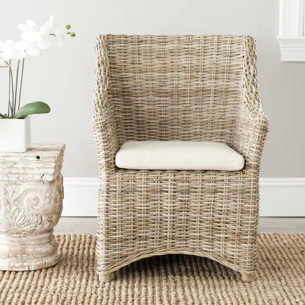 Safavieh Rural Woven Dining St Thomas Indoor Wicker Washed-out Brown Wing Back Arm Chair | Bed Bath & Beyond