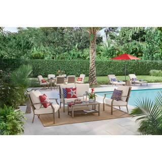 Hampton Bay Geneva Brown 4-Piece Wicker Outdoor Patio Conversation Deep Seating Set with Almond T... | The Home Depot
