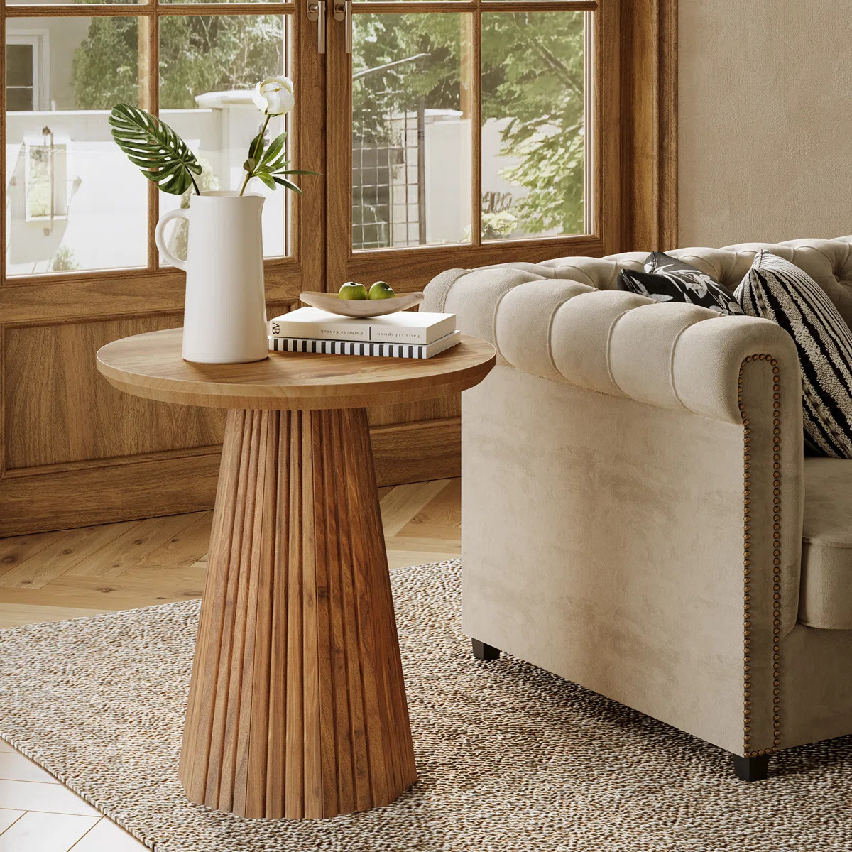 Small Round Solid Wood End Table, Farmhouse Side Table for Living Room, Bedroom | Wayfair North America