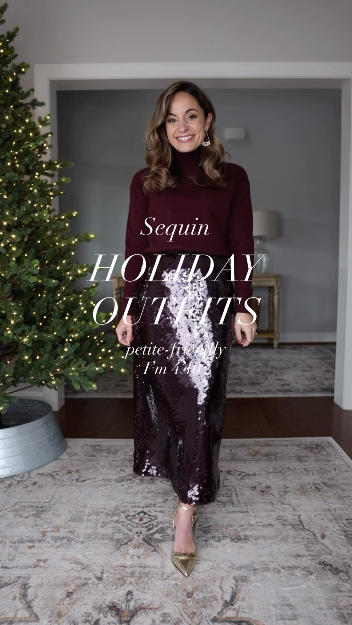 Sequin holiday outfits! 

Skirt (BR Factory): 0 skirt is a little loose on me at the waist 
Sweater (BR Factory): xxs 
Coat (BR Factory): petite xxs 
(Shoes and earrings are sold out) 

Sequin Dress (LOFT): petite xxs/00 
Tights (Sheertex): xxs 
Shoes (Sam Edelman): tts 

Sequin top (LOFT): petite xxs - runs snug, recommend a size up. 
Jeans (Gap): petite 24 in deep blue indigo

 My measurements for reference: I’m 4’10” and 105lbs. My bust, waist, and hip measurement is 32”, 24”, and 36”.

(Holiday outfits, sequin outfits, party outfits, petite friendly outfits) 

#LTKPetite #LTKHoliday #LTKCyberWeek