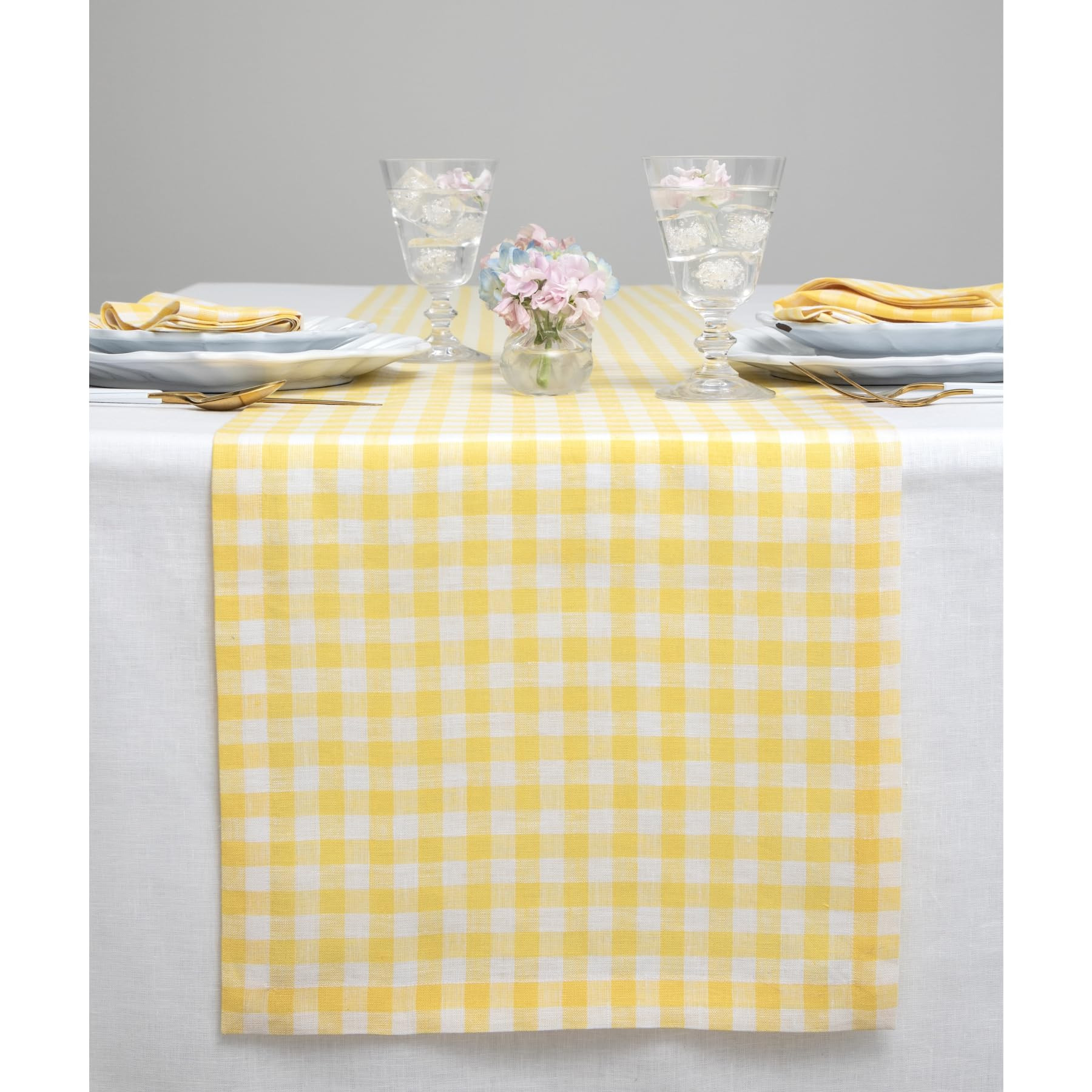 Solino Home Gingham Check Table Runner 36 Inches - 100% Pure Linen Marigold Yellow Checkered Tabl... | Amazon (US)