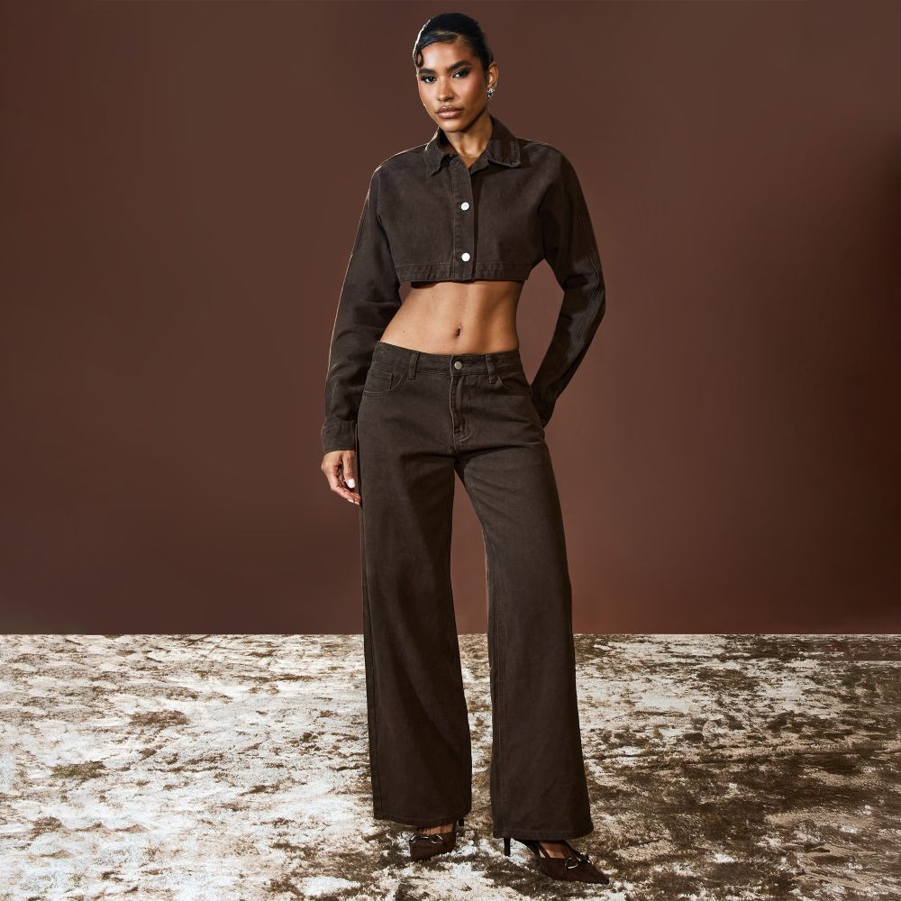 Low Rise Wide Leg Jeans In Chocolate Brown Denim | EGO (UK)