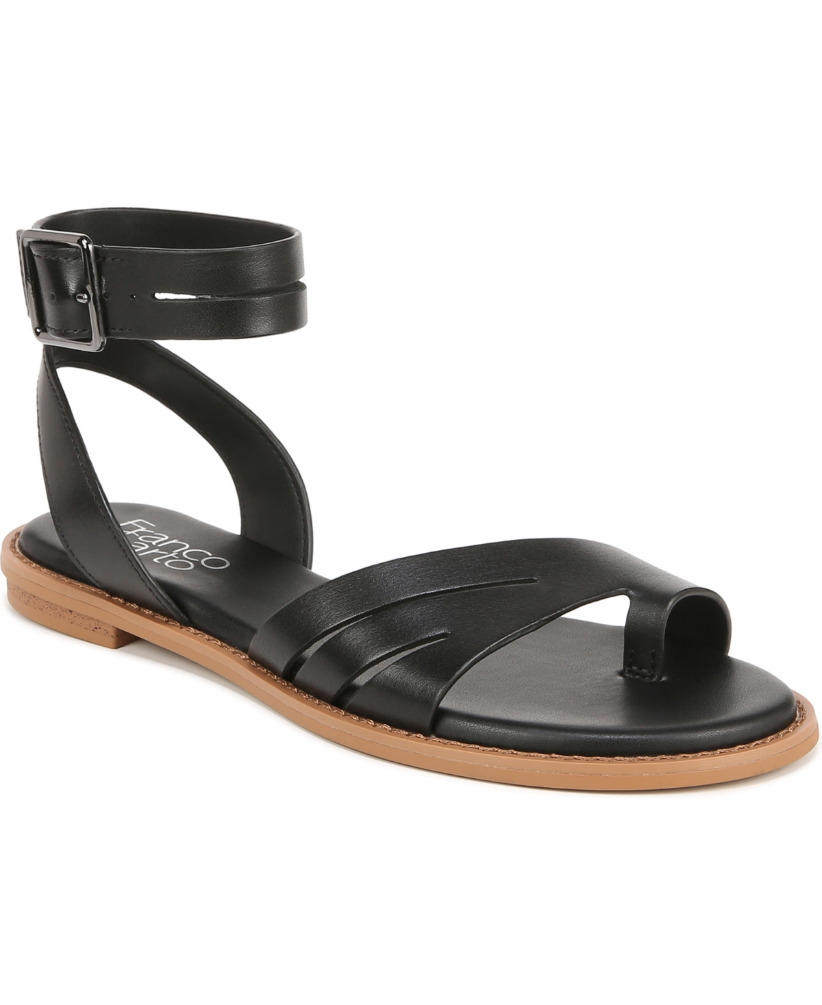 Franco Sarto Women's Greene Toe Loop Ankle Strap Sandals - Black Leather | Macy's