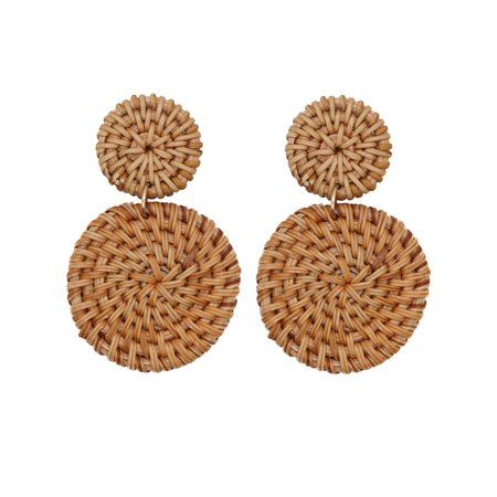 Xewsqmlo Rattan Earrings Geometric Retro Handmade Woven Straw Statement Circle Earrings | Walmart (US)