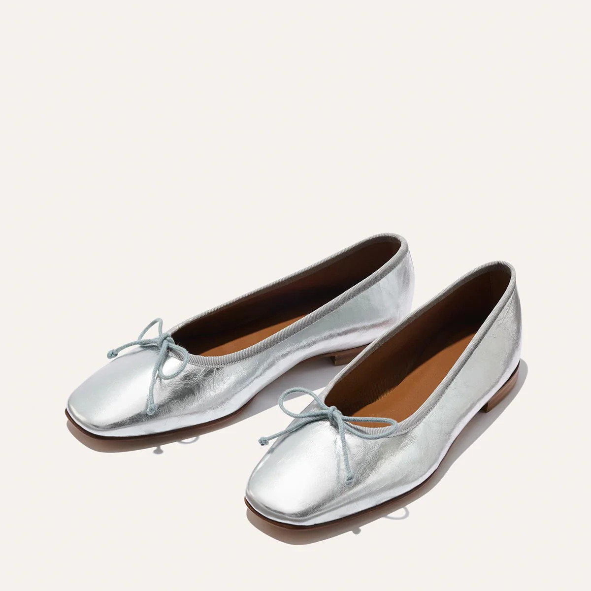Silver Square Toe Leather Ballet Flats | The Fonteyn | Margaux