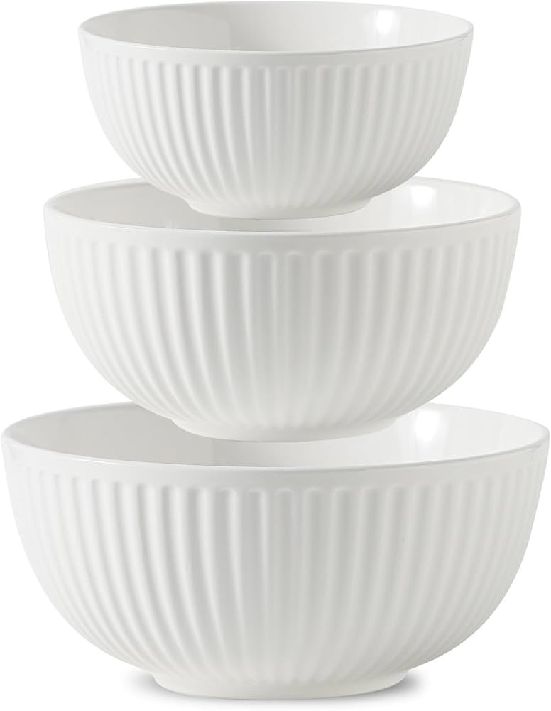 Hasense Ceramic Large Mixing Bowls, White Bowls 1.5/1/0.5 Quart For Kitchen, Prep Serving Bowl fo... | Amazon (US)