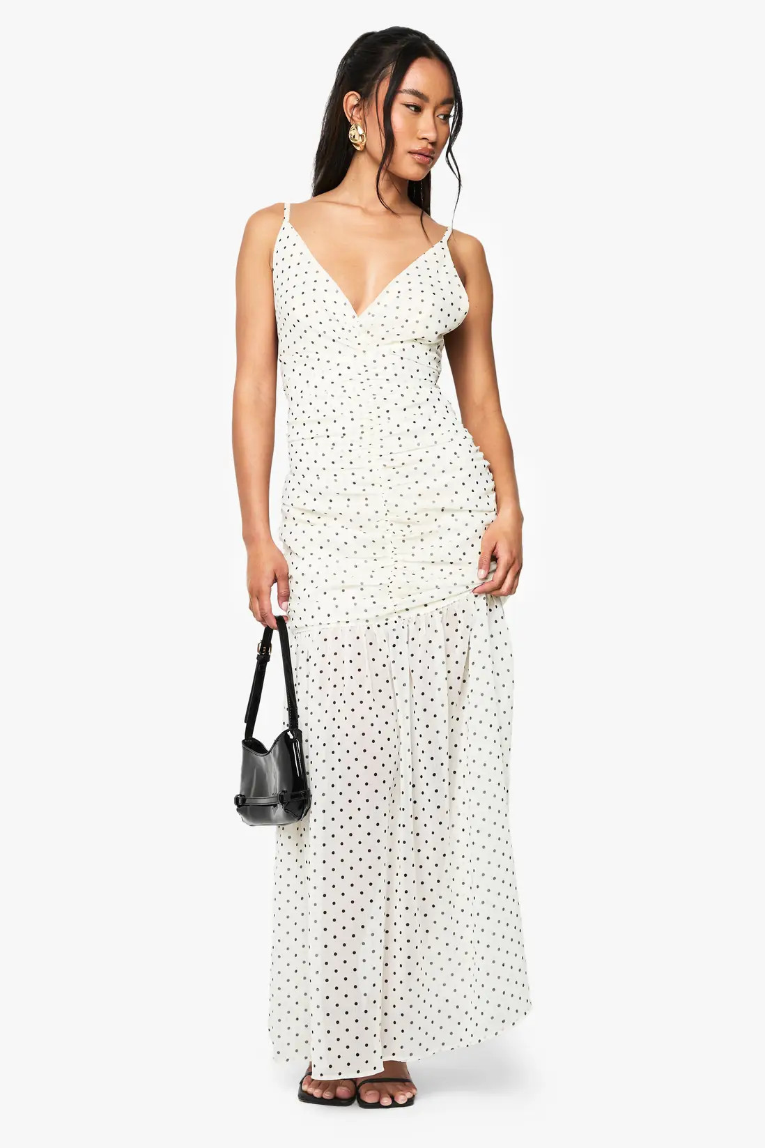 Dresses | Polka Dot Ruched Plunge Maxi Dress | boohoo | Boohoo.com (UK & IE)