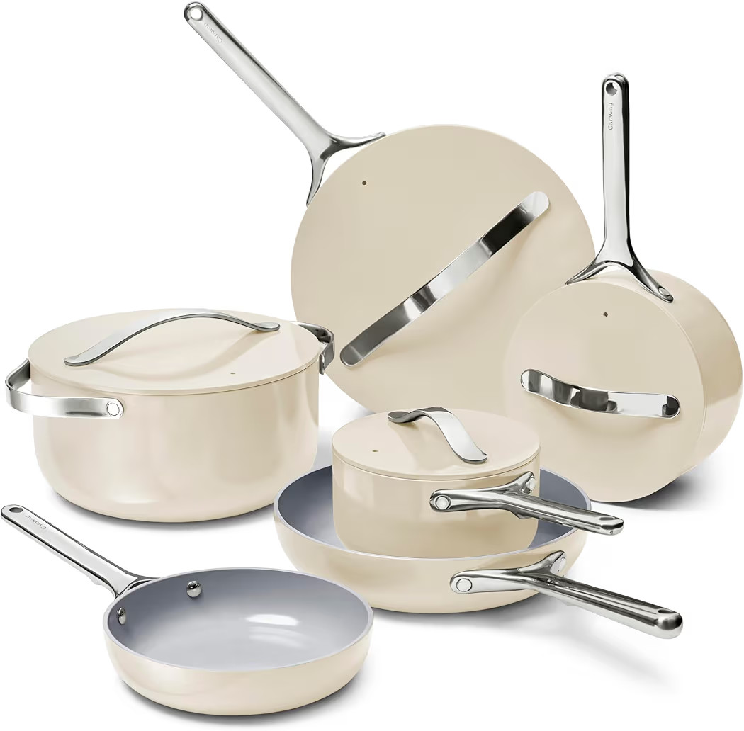 Caraway Deluxe Non-stick Ceramic Cookware Set (16 Piece) Pots, Frying Pans, Lids and Kitchen Stor... | Amazon (US)
