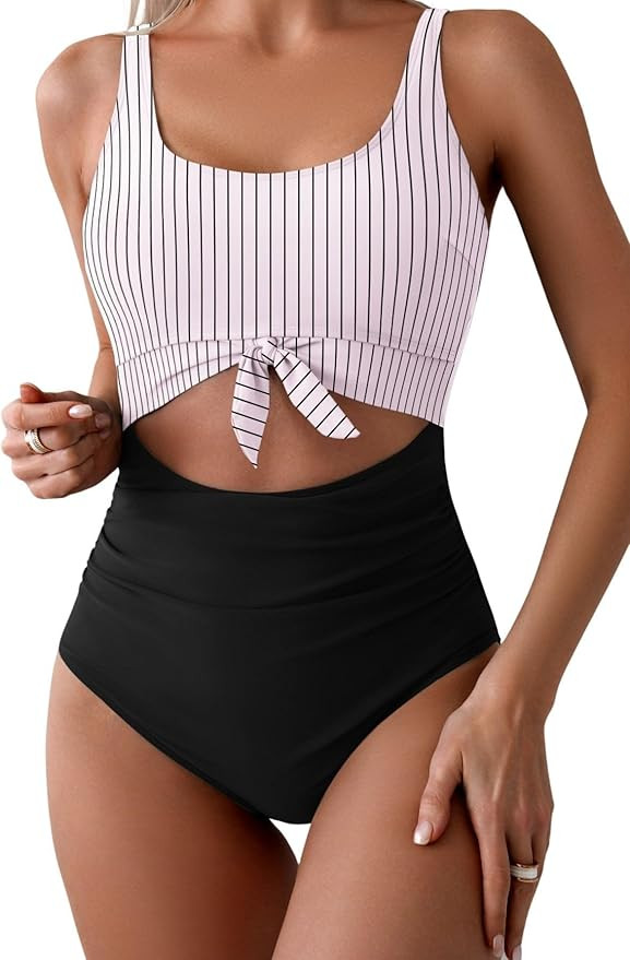Eomenie Women's One Piece Swimsuit Tummy Control Slimming Bathing Suit Cutout Tie Knot Swimwear | Amazon (US)