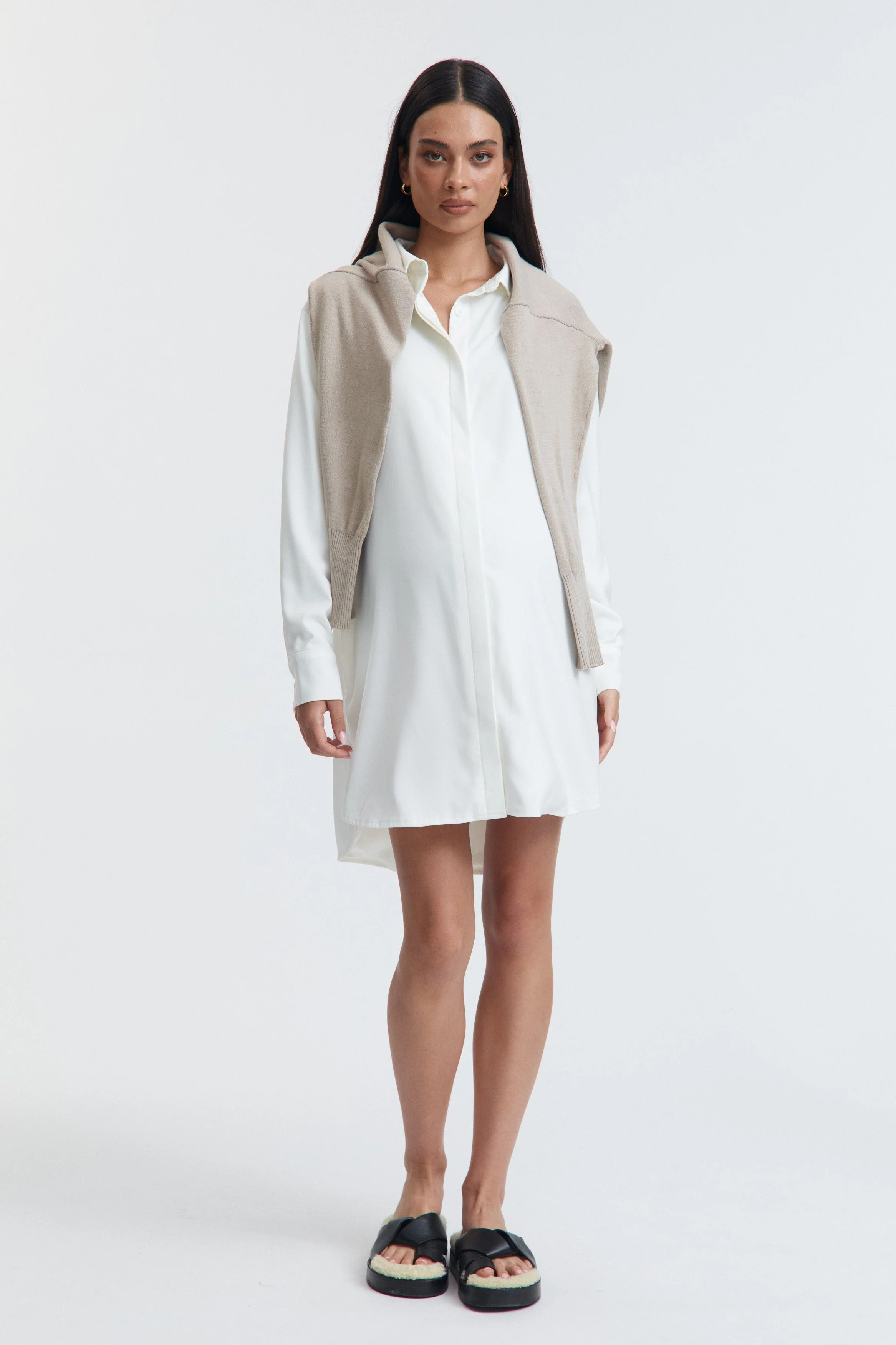 Satin Cali Shirtdress (Oyster) - FINAL SALE | Legoe Heritage Maternity APAC