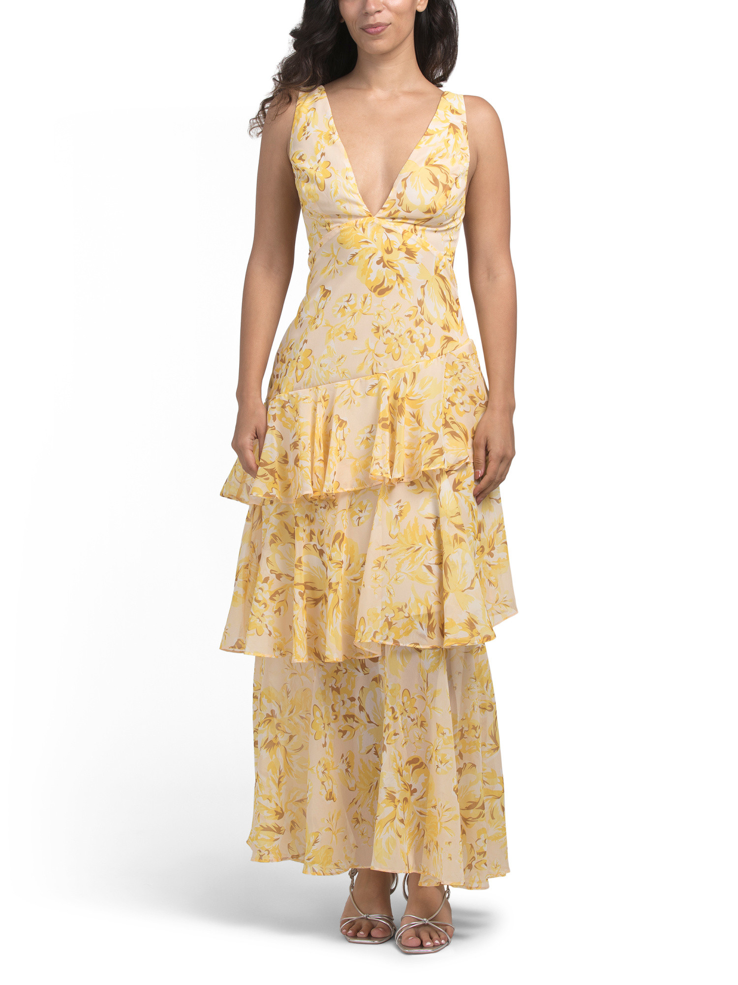 Veda Strappy Back Floral Ruffle Midi Dress | TJ Maxx