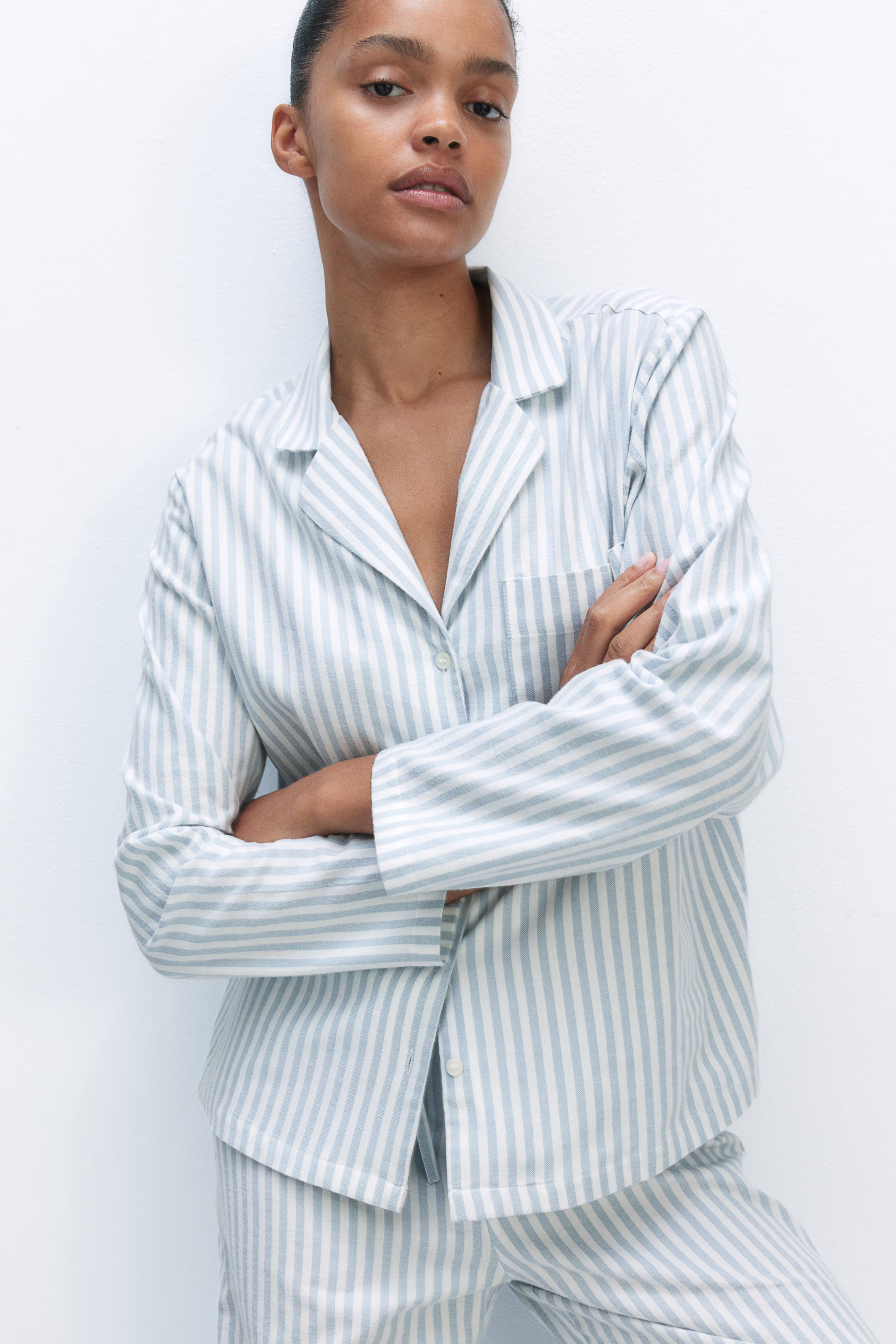 Flannel pyjamas - Light dusty pink/Striped - Ladies | H&M GB | H&M (UK, MY, IN, SG, PH, TW, HK)