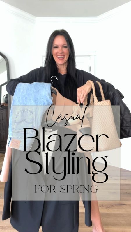 Casual blazer styling for spring.

Sizing:
Look 1
Blazer-medium
Tee-medium
Jeans-snug, recommend sizing up 
Shoes-TTS
Look 2:
Blazer-wearing small
Jeans-run TT

Casual outfit | spring outfit | smart casual | black blazer | Amazon the drop blazer | Levi jeans | straight leg jeans | ankle jeans | kick crop flare jeans | H&M | Amazon fashion | color block heels pumps | tote bag 

#LTKstyletip #LTKunder50 #LTKFind