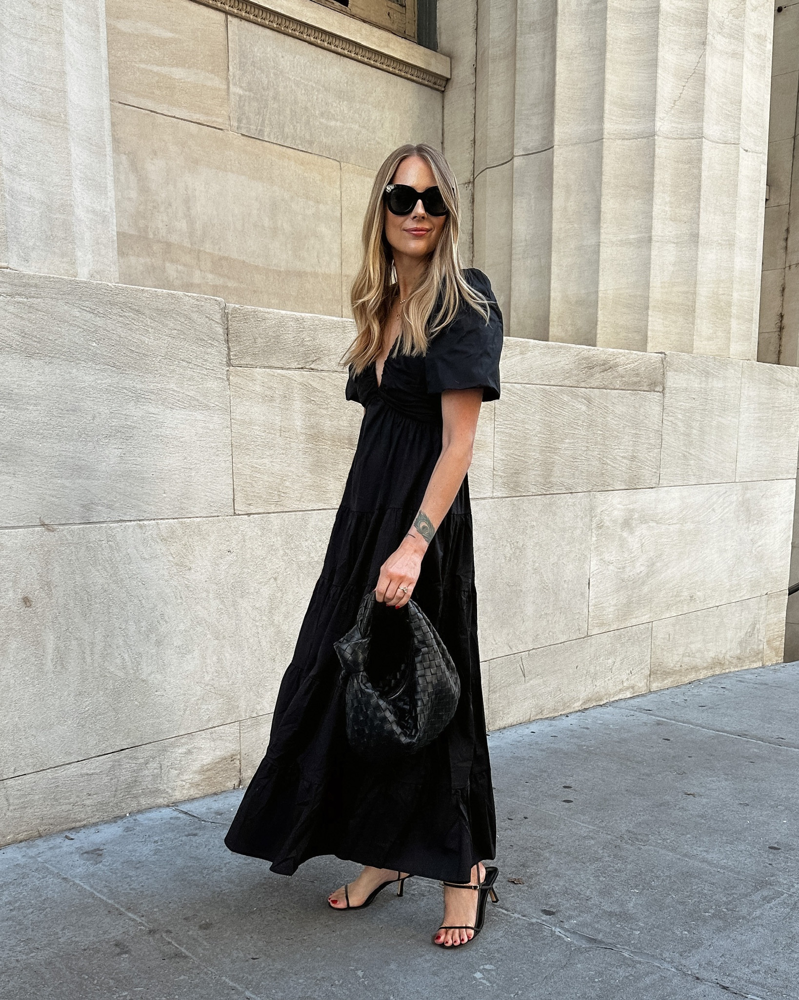 Fashion Jackson wearing black maxi dress (small) black sandals #fashionjackson #dresses #blackdress #sandals 

#LTKshoecrush #LTKstyletip