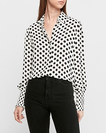 Polka Dot Smocked Cuff Shirt | Express