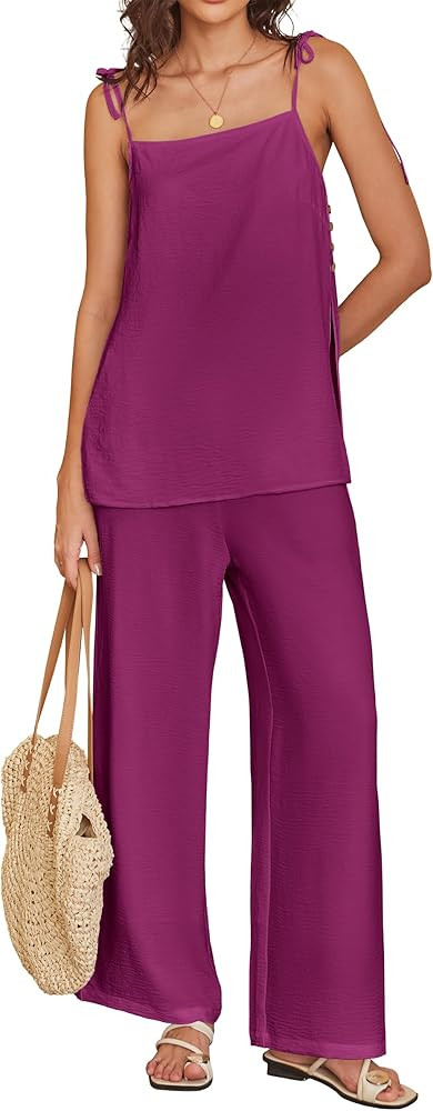 ANRABESS Womens 2 Piece Summer Sets, Casual Sleeveless Top and Wide Leg Pants Set, Loose Loungewe... | Amazon (US)