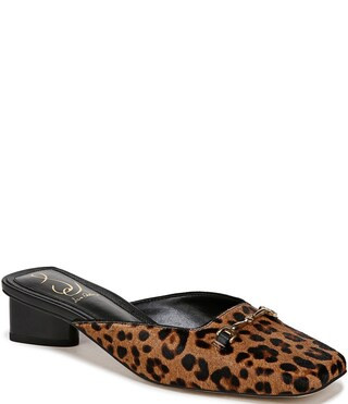 Ollie Leopard Print Calf Hair Bit Buckle Square Toe Dress Mules | Dillard's
