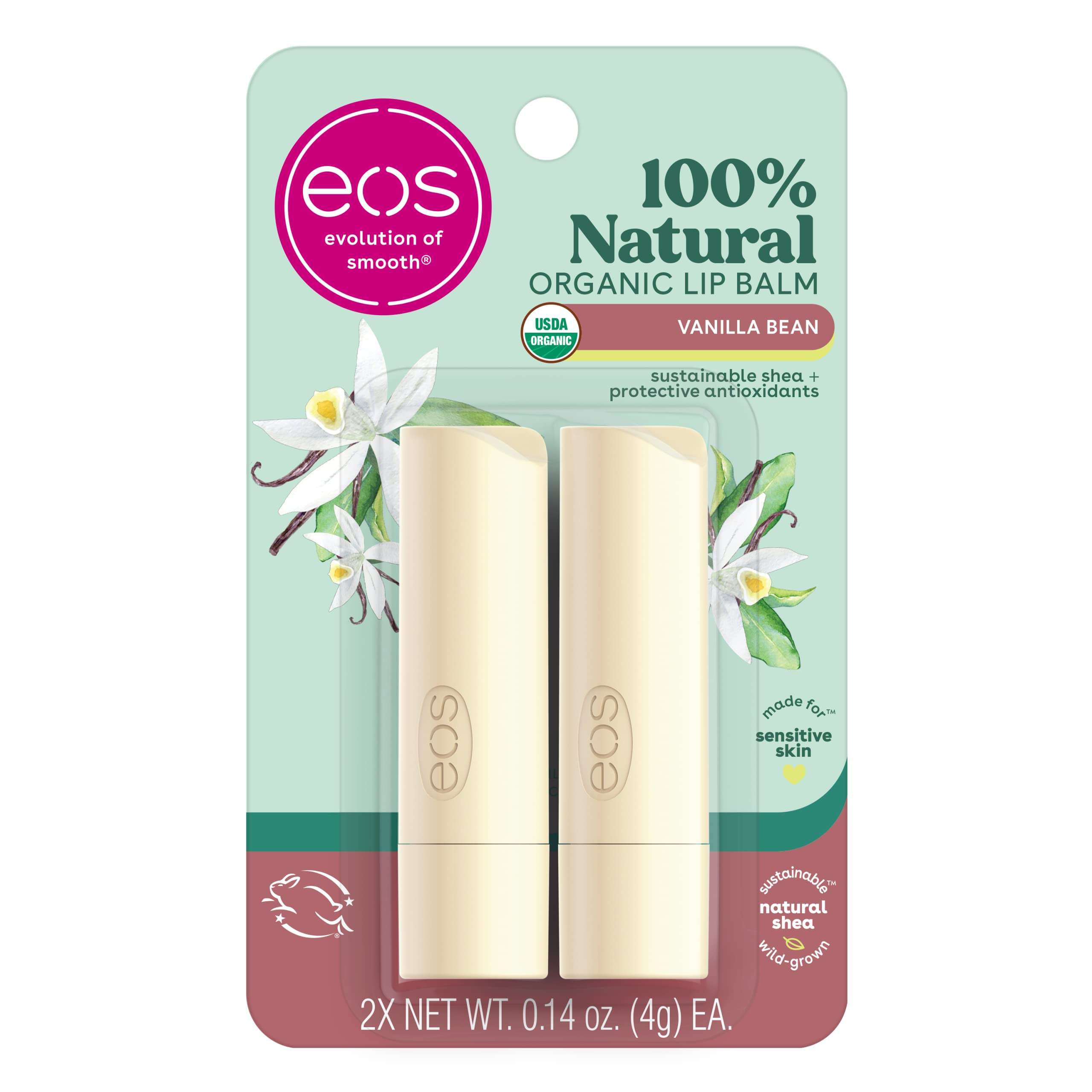 eos 100% Natural & Organic Lip Balm Sticks - Vanilla Bean, All Natural Lip Balm, All-Day Moisture... | Amazon (US)