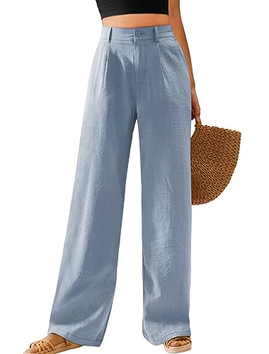 Feiersi Womens Casual Wide Leg Pants High Waisted Button Down Straight Long Trousers Palazzo Pant... | Amazon (US)