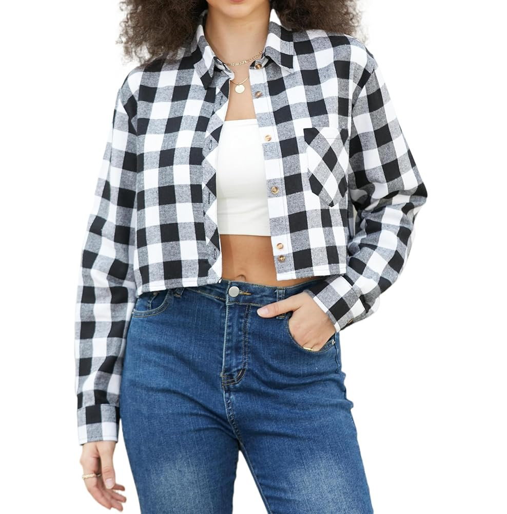 SANGTREE Womens and Girls Long Sleeve Flannel Shirt Casual Button Down Plaid Shirts, 3 Months - A... | Amazon (US)