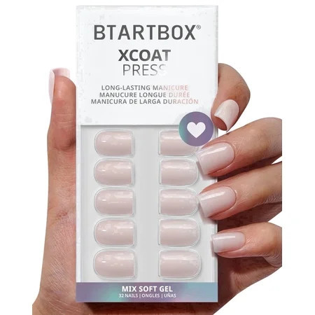 BTArtbox Press On Nails - Heeled Neutral, Short Square, Lamp-Curable, 4-Week Wear, Easy-to-Apply, 32 Count All-in-One Kit | Walmart (US)