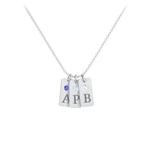 Small Initial 3 Tag Necklace with Birthstone | Jewlr