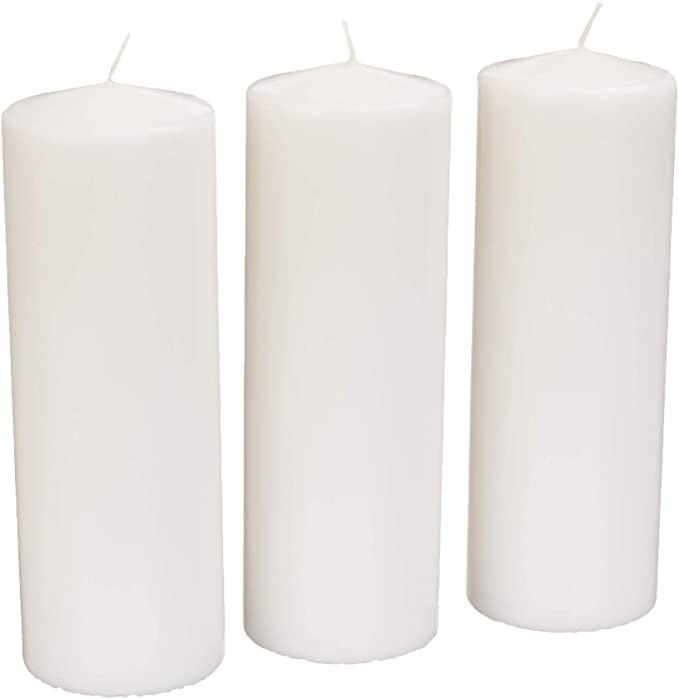 Amazon Basics 3-Pack Unscented Large Pillar Candles - 85 Hour Burn Time - 2.8 x 8-Inch, White | Amazon (US)