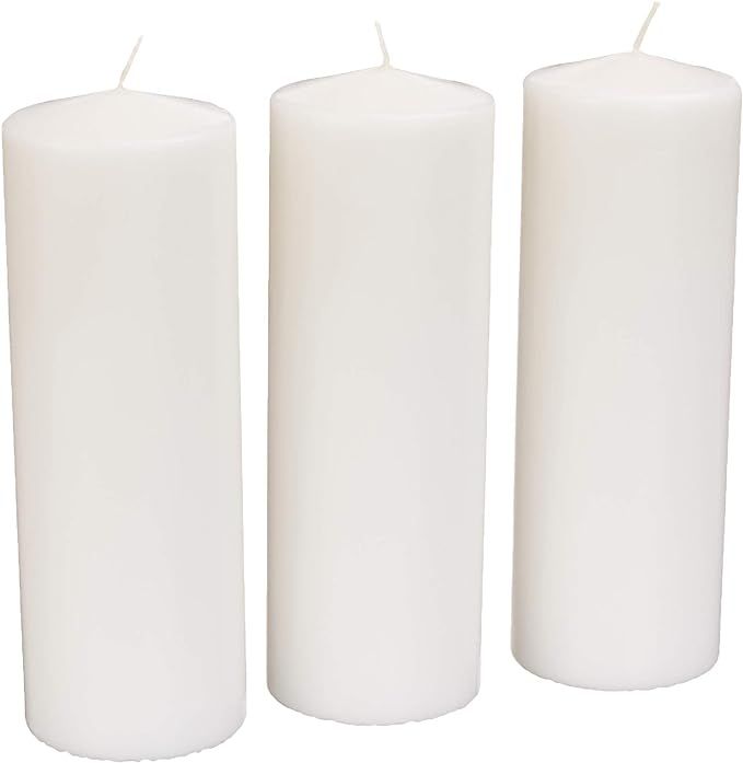 Amazon Basics 3-Pack Unscented Large Pillar Candles - 85 Hour Burn Time - 2.8 x 8-Inch, White | Amazon (US)