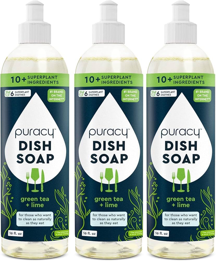 Puracy Dish Soap, Green Tea & Lime, Care for Your Dishes and Your Hands, 99.96% Plant-Based, Natu... | Amazon (US)