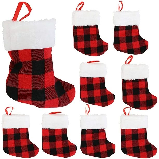 Popeven 24-Pack Mini Christmas Stockings, Red Buffalo Plaid - Walmart.com | Walmart (US)