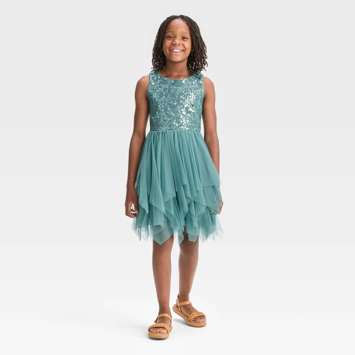 Zenzi Girls' Sleeveless Sequin Embroidered Dress - Ocean Green | Target